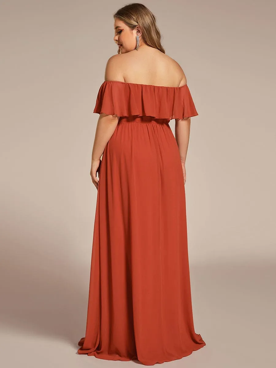 Plus Size Off the Shoulder Formal Bridesmaid Dress with Thigh Split