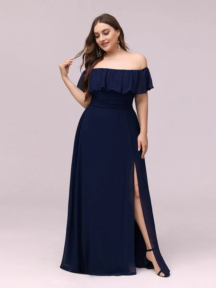 Plus Size Off the Shoulder Formal Bridesmaid Dress with Thigh Split