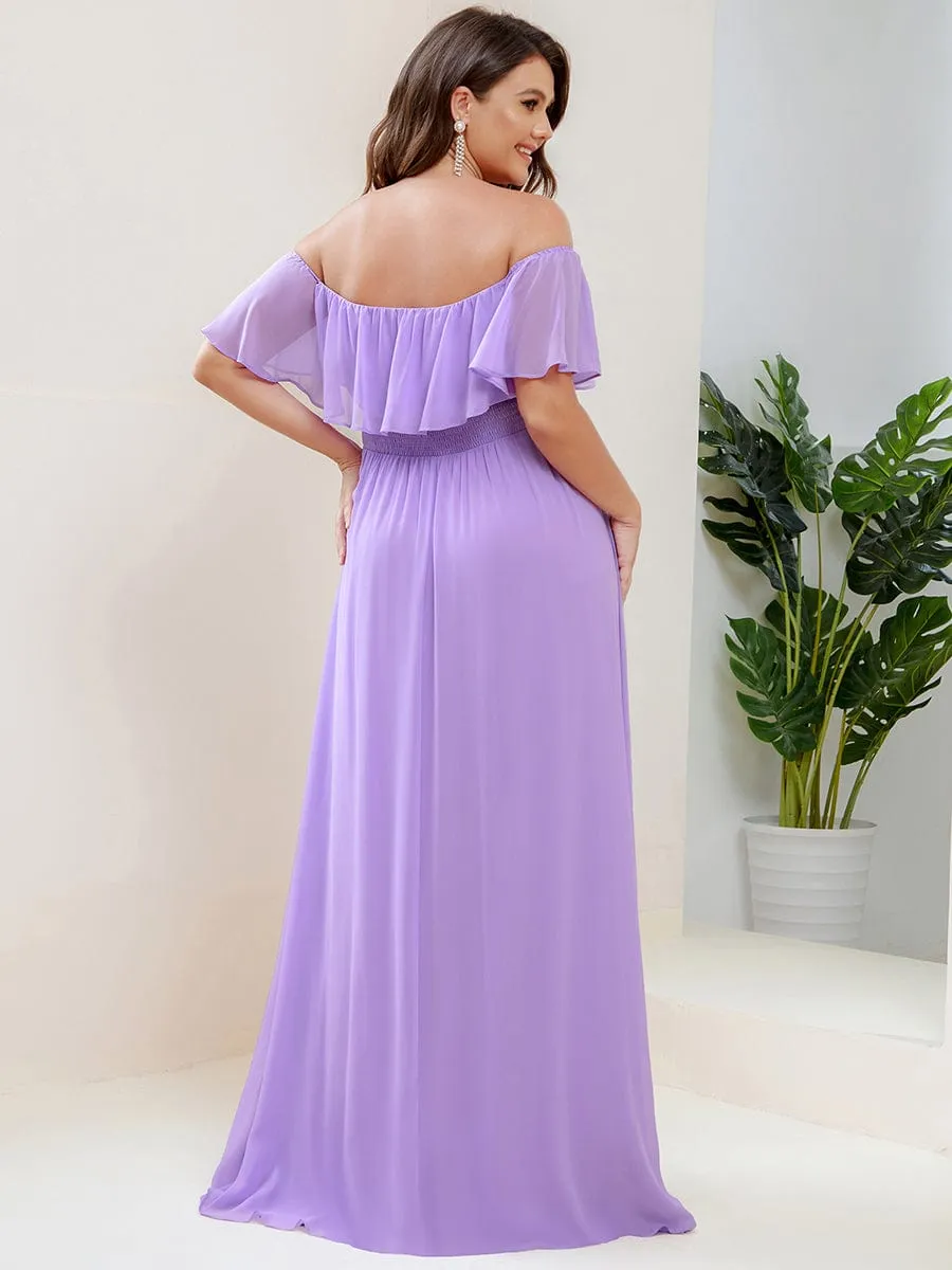 Plus Size Off the Shoulder Formal Bridesmaid Dress with Thigh Split