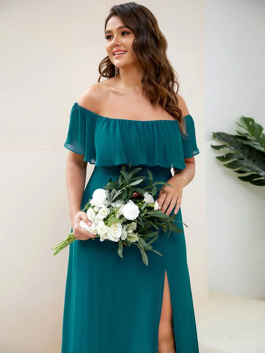 Plus Size Off the Shoulder Formal Bridesmaid Dress with Thigh Split