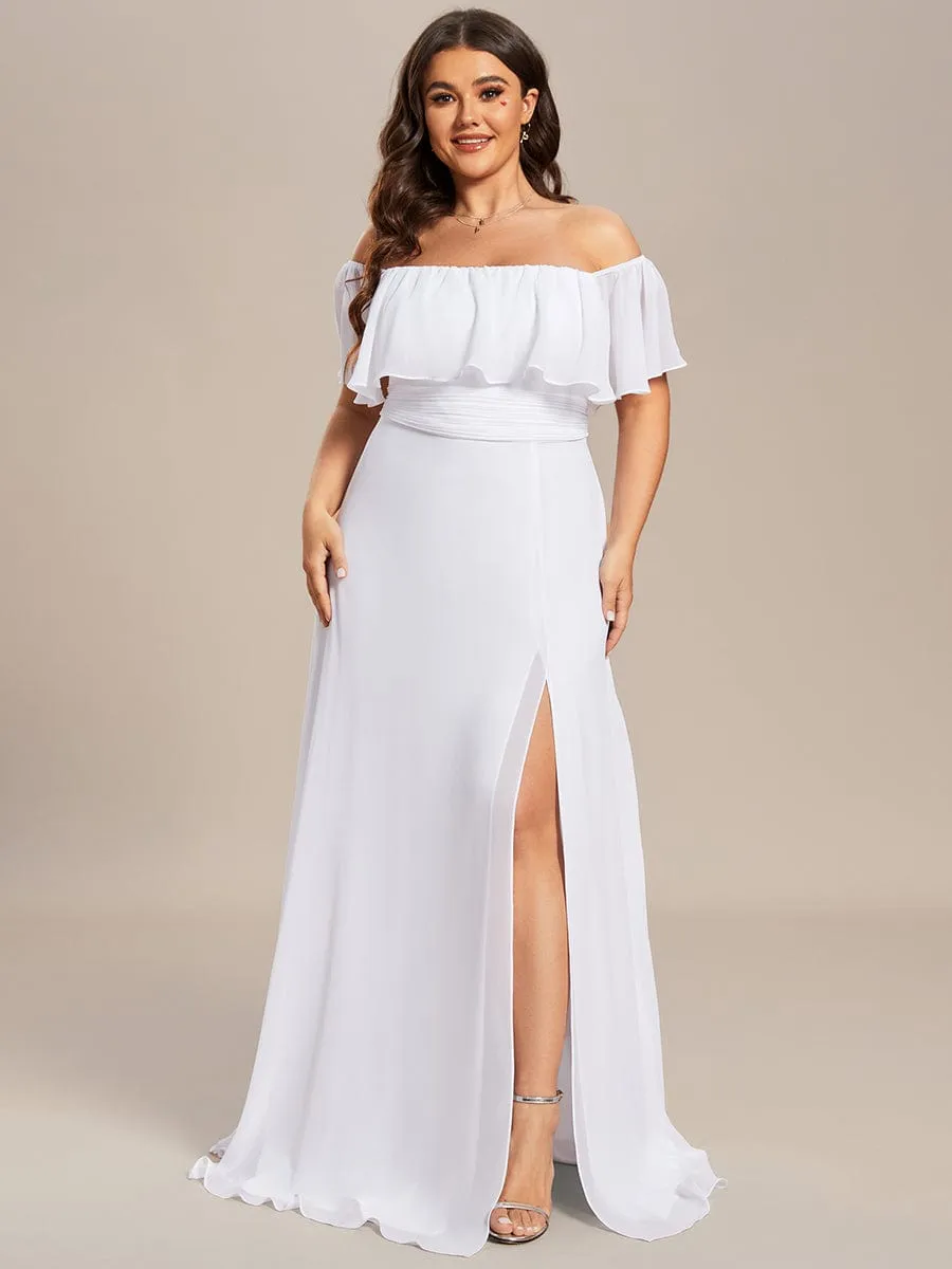 Plus Size Off the Shoulder Formal Bridesmaid Dress with Thigh Split