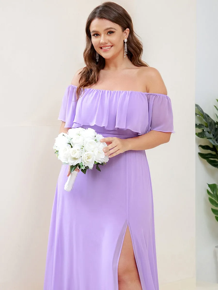 Plus Size Off the Shoulder Formal Bridesmaid Dress with Thigh Split