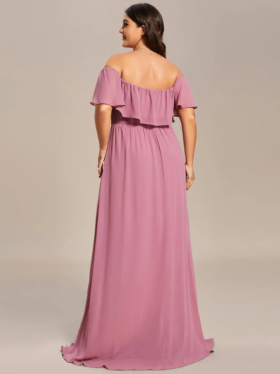 Plus Size Off the Shoulder Formal Bridesmaid Dress with Thigh Split