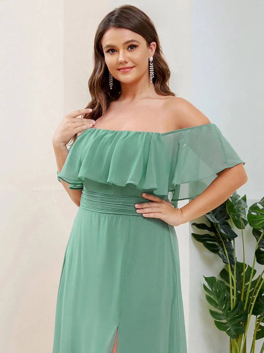 Plus Size Off the Shoulder Formal Bridesmaid Dress with Thigh Split