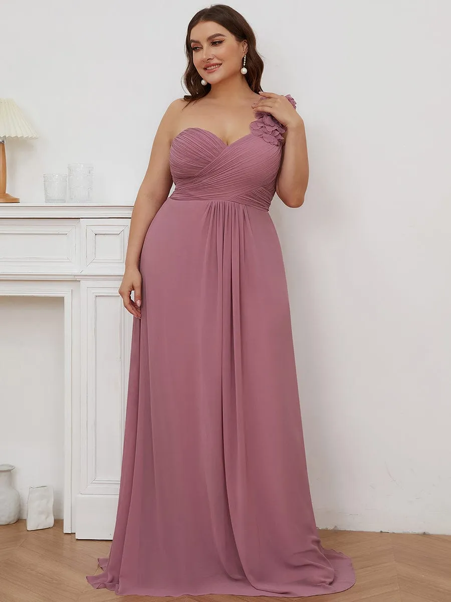 Plus Size One Shoulder Long Chiffon Bridesmaid Dress