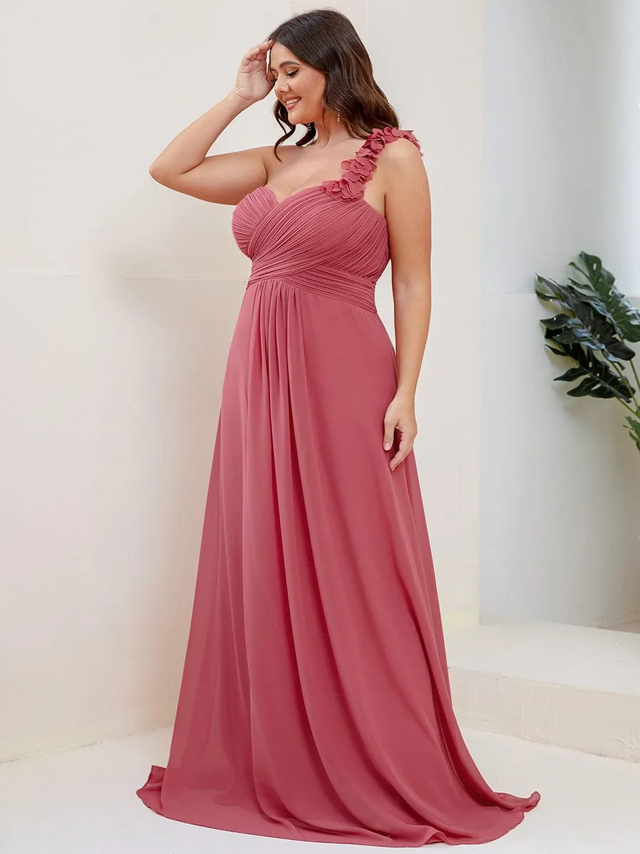 Plus Size One Shoulder Long Chiffon Bridesmaid Dress