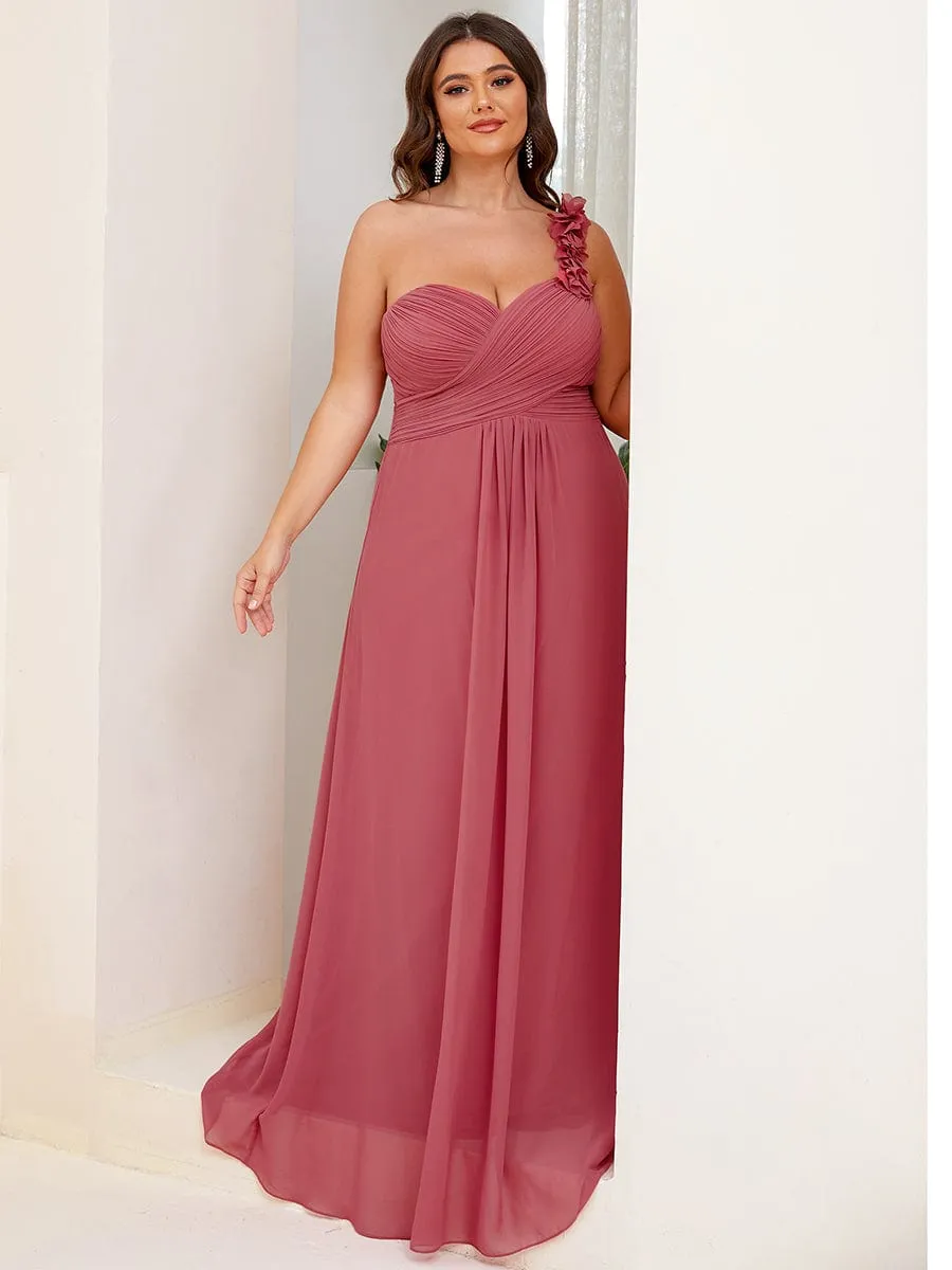 Plus Size One Shoulder Long Chiffon Bridesmaid Dress