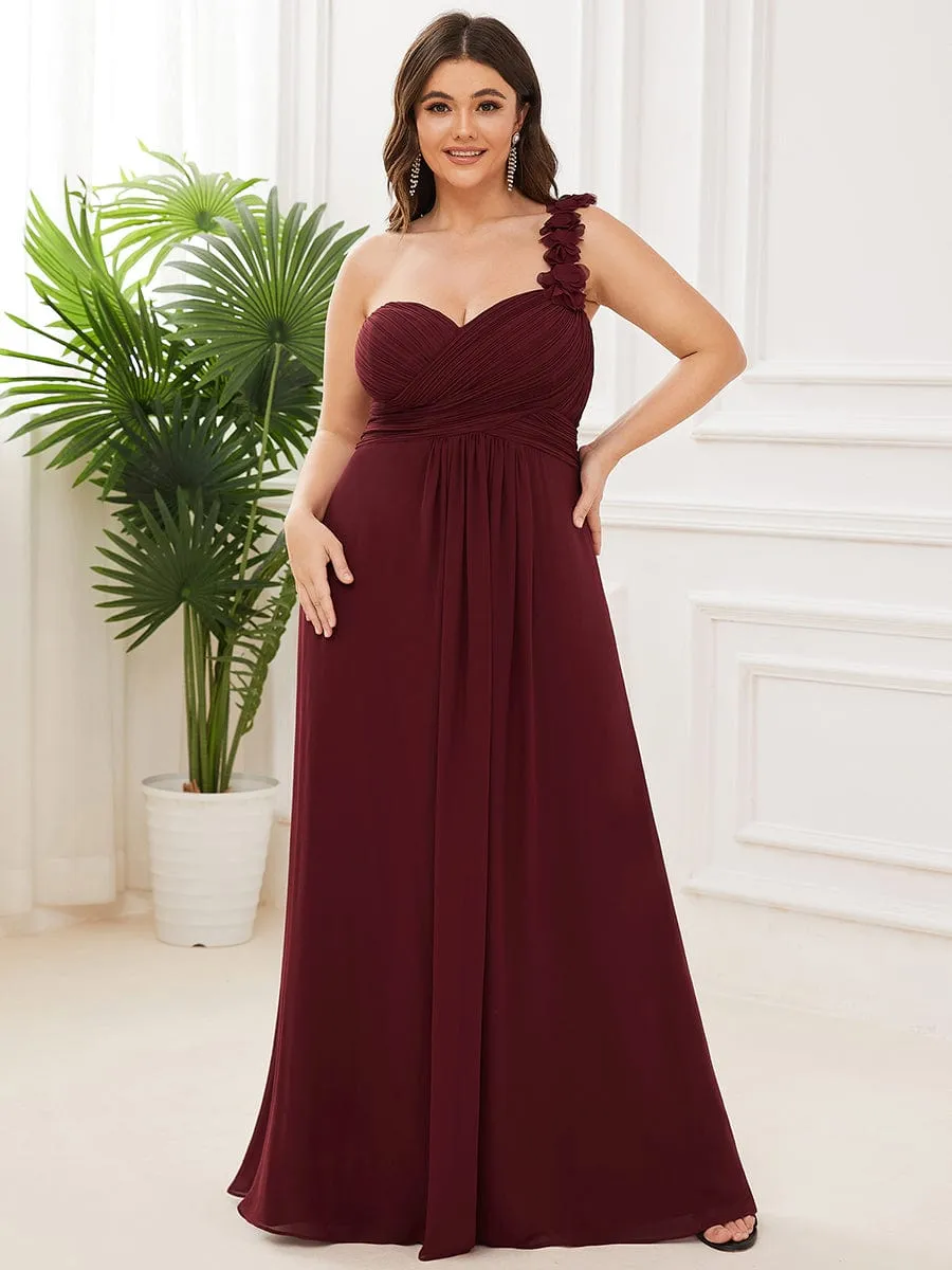 Plus Size One Shoulder Long Chiffon Bridesmaid Dress