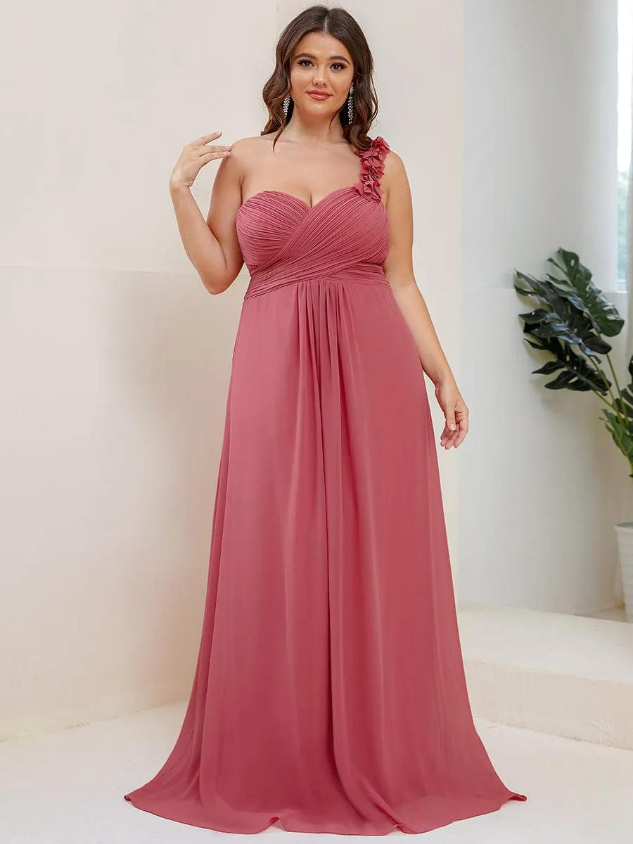 Plus Size One Shoulder Long Chiffon Bridesmaid Dress