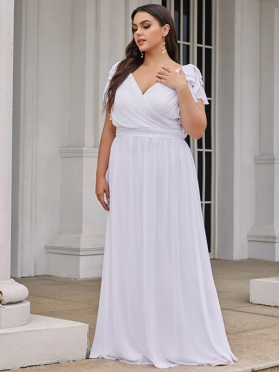 Plus Size Ruched Bodice Formal Evening Dresses with Ruffles Sleeves