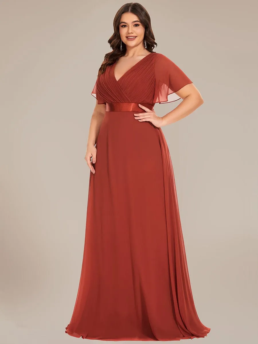 Plus Size Simple Empire Waist Flutter Sleeve Evening Dress