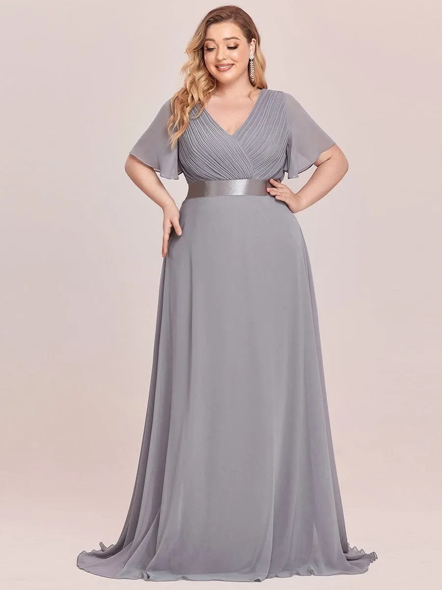 Plus Size Simple Empire Waist Flutter Sleeve Evening Dress