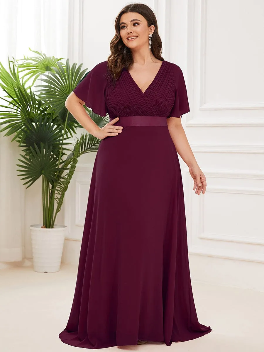 Plus Size Simple Empire Waist Flutter Sleeve Evening Dress