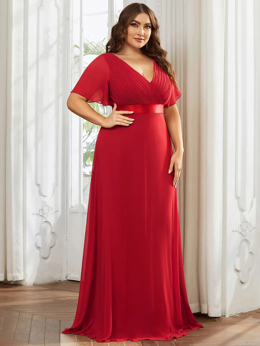 Plus Size Simple Empire Waist Flutter Sleeve Evening Dress