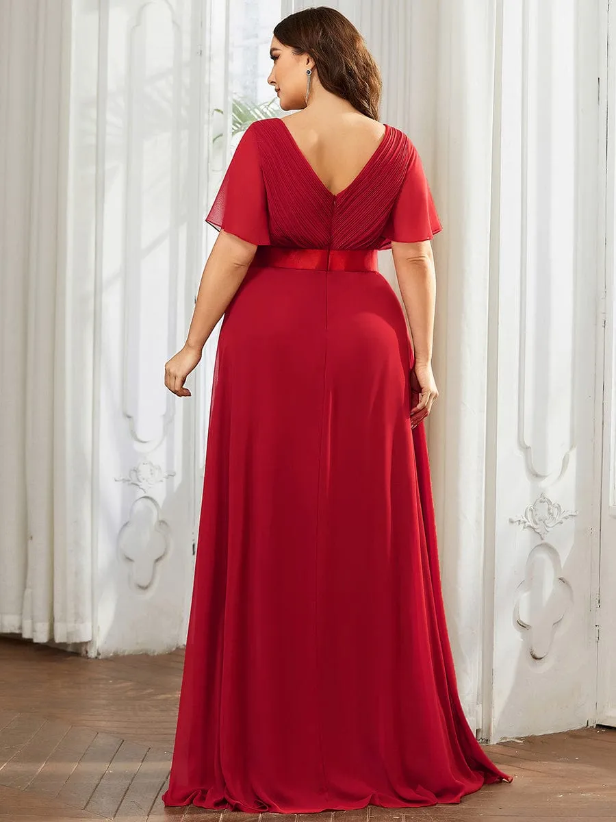 Plus Size Simple Empire Waist Flutter Sleeve Evening Dress