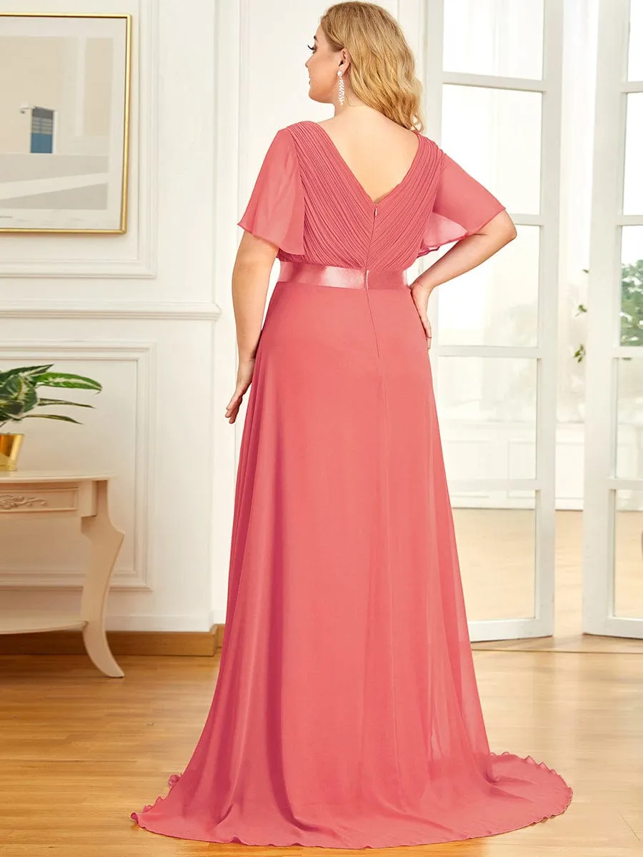 Plus Size Simple Empire Waist Flutter Sleeve Evening Dress