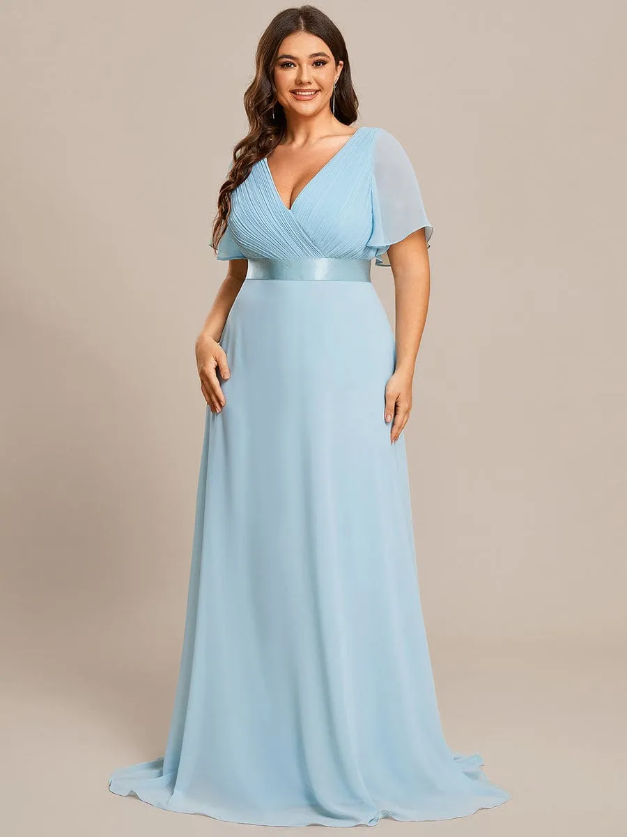 Plus Size Simple Empire Waist Flutter Sleeve Evening Dress