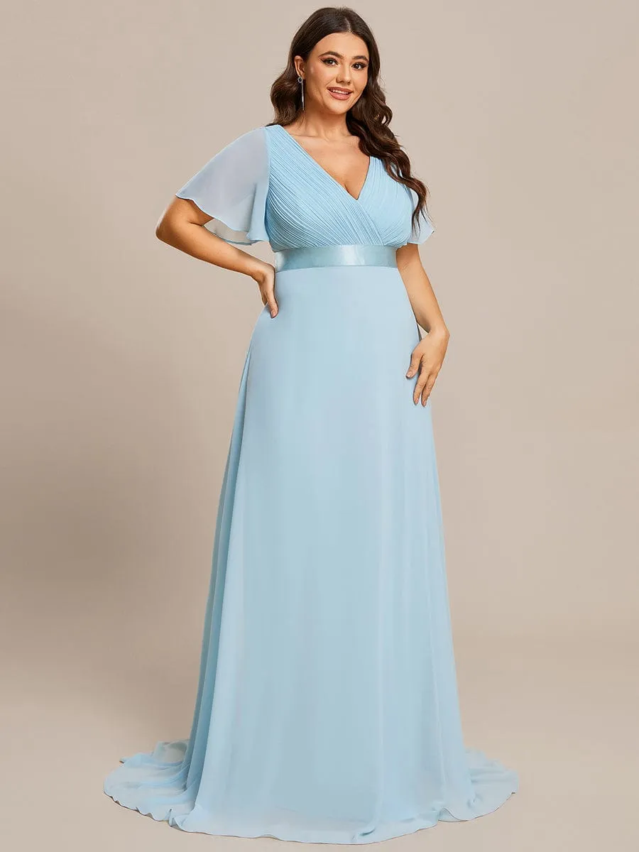 Plus Size Simple Empire Waist Flutter Sleeve Evening Dress