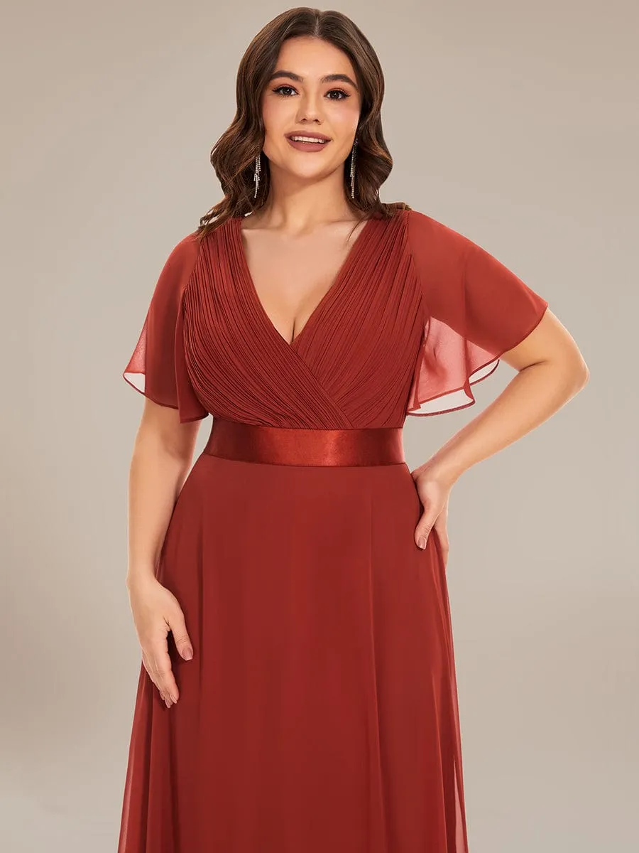 Plus Size Simple Empire Waist Flutter Sleeve Evening Dress