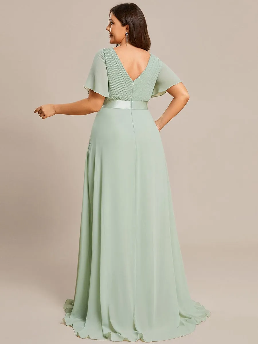 Plus Size Simple Empire Waist Flutter Sleeve Evening Dress