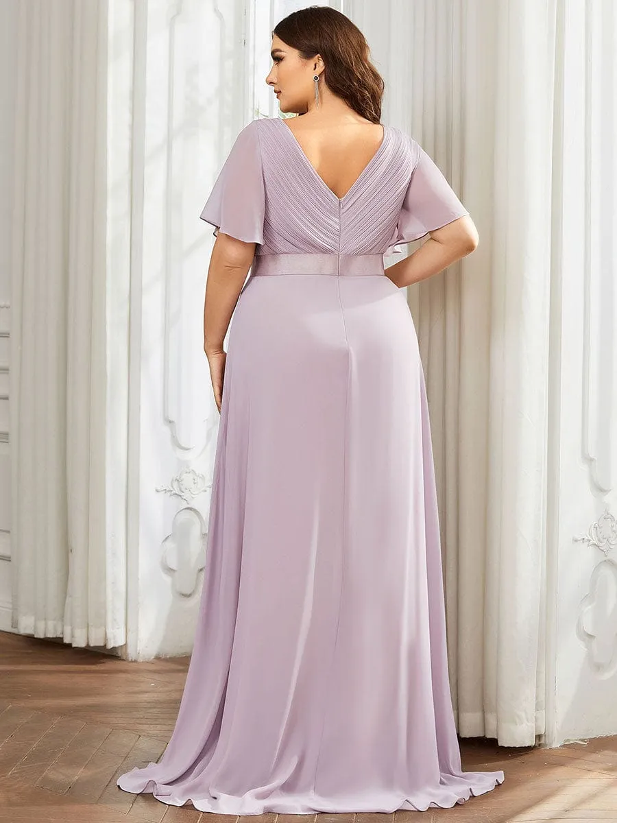 Plus Size Simple Empire Waist Flutter Sleeve Evening Dress