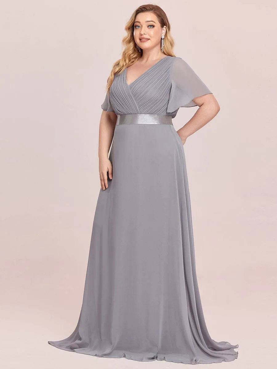 Plus Size Simple Empire Waist Flutter Sleeve Evening Dress