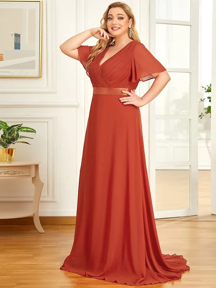 Plus Size Simple Empire Waist Flutter Sleeve Evening Dress