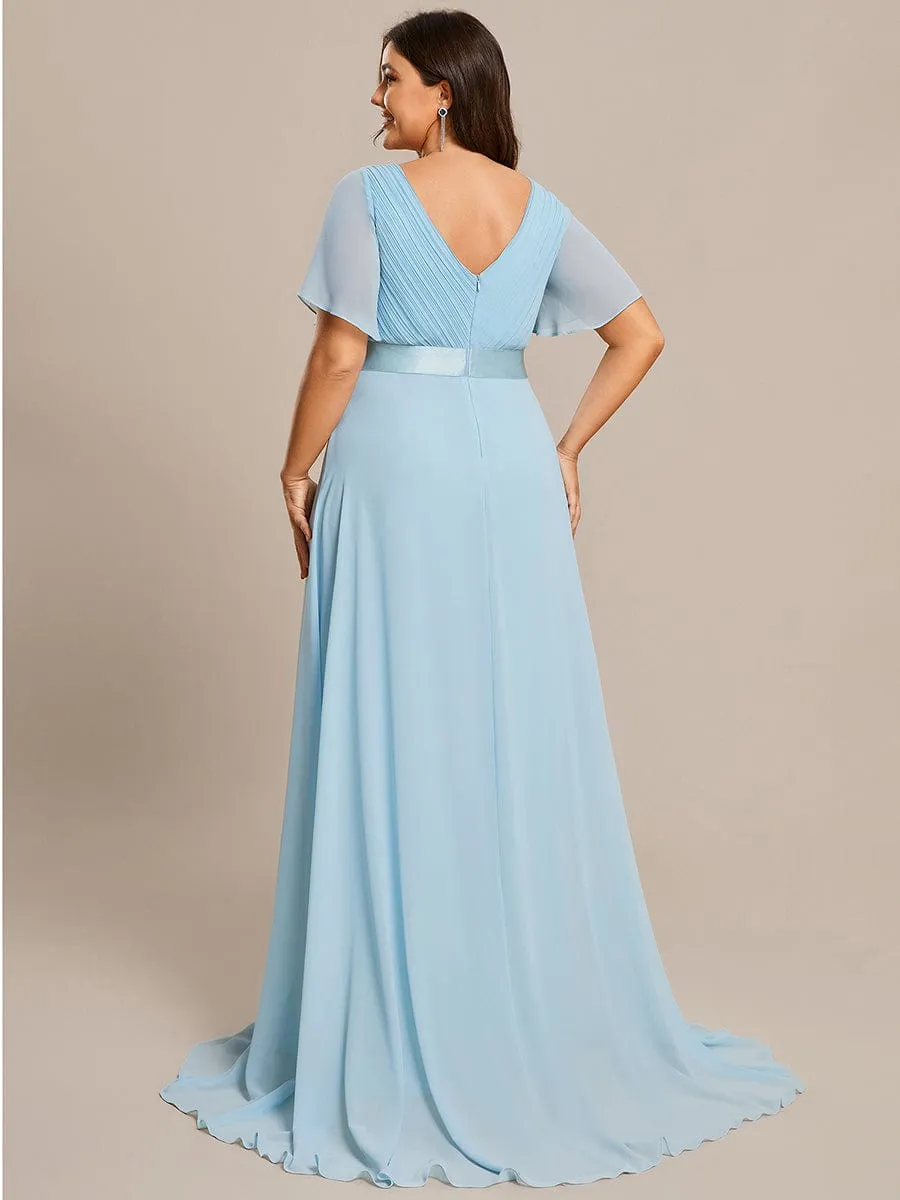 Plus Size Simple Empire Waist Flutter Sleeve Evening Dress