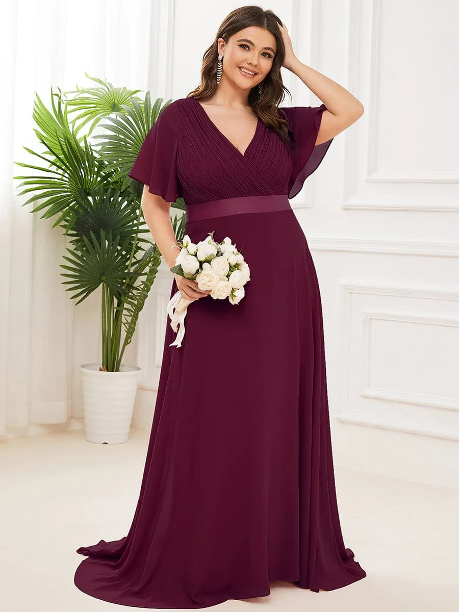 Plus Size Simple Empire Waist Flutter Sleeve Evening Dress