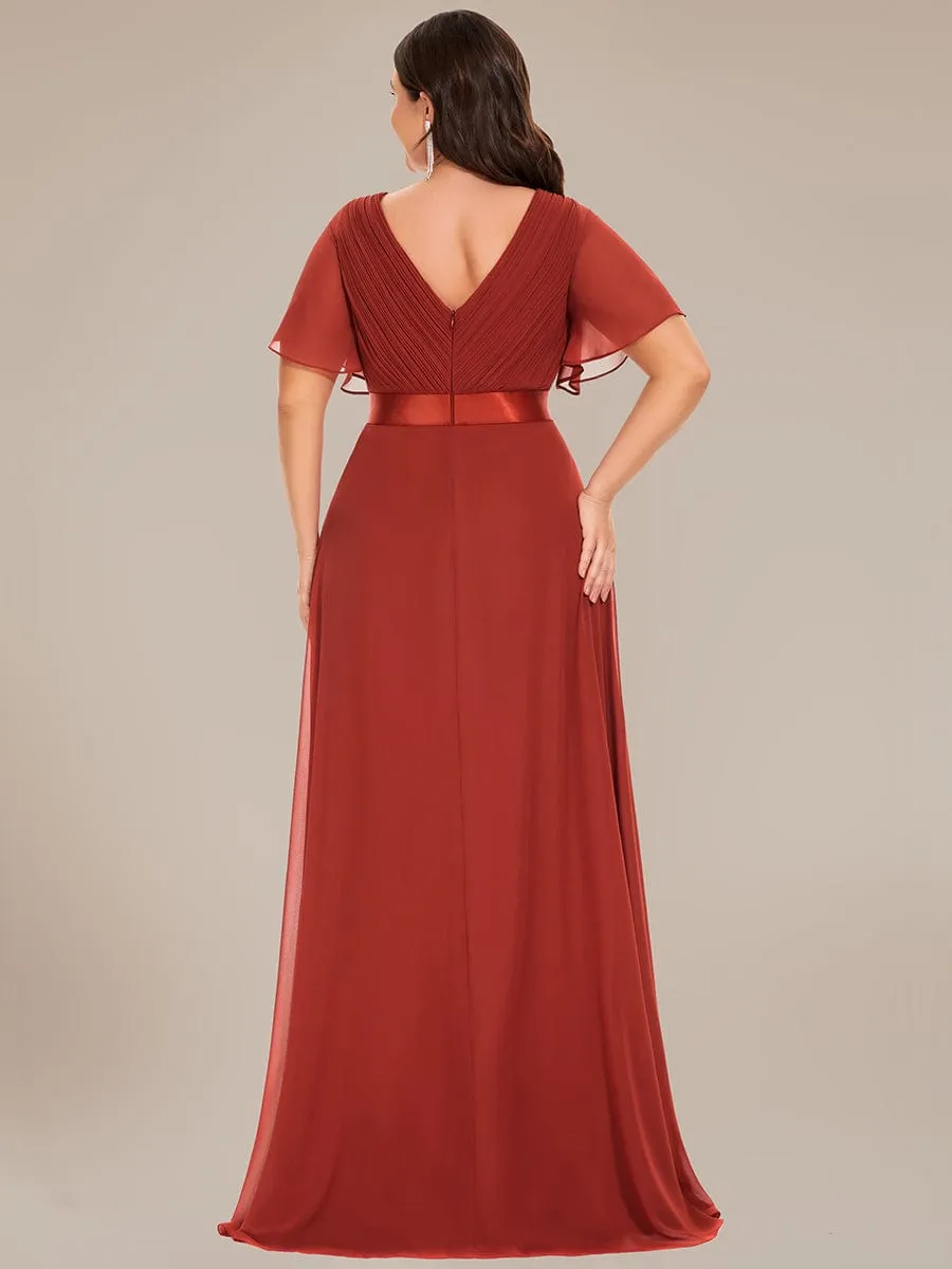 Plus Size Simple Empire Waist Flutter Sleeve Evening Dress