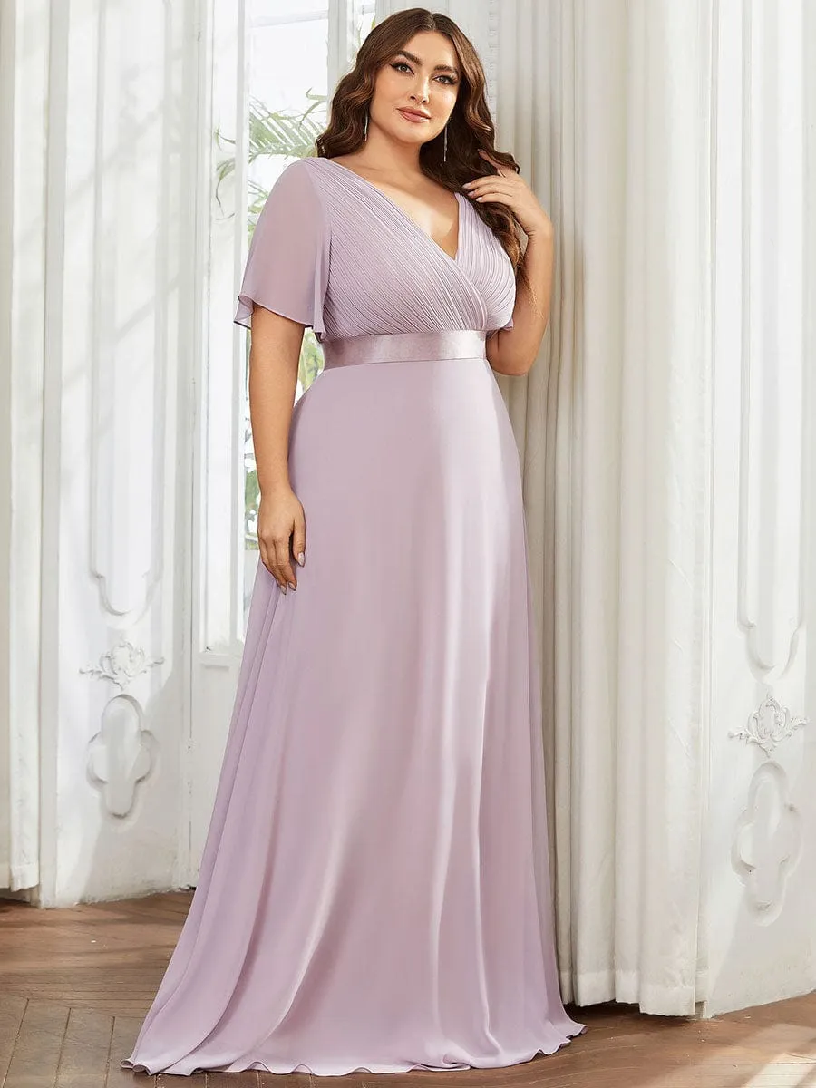 Plus Size Simple Empire Waist Flutter Sleeve Evening Dress