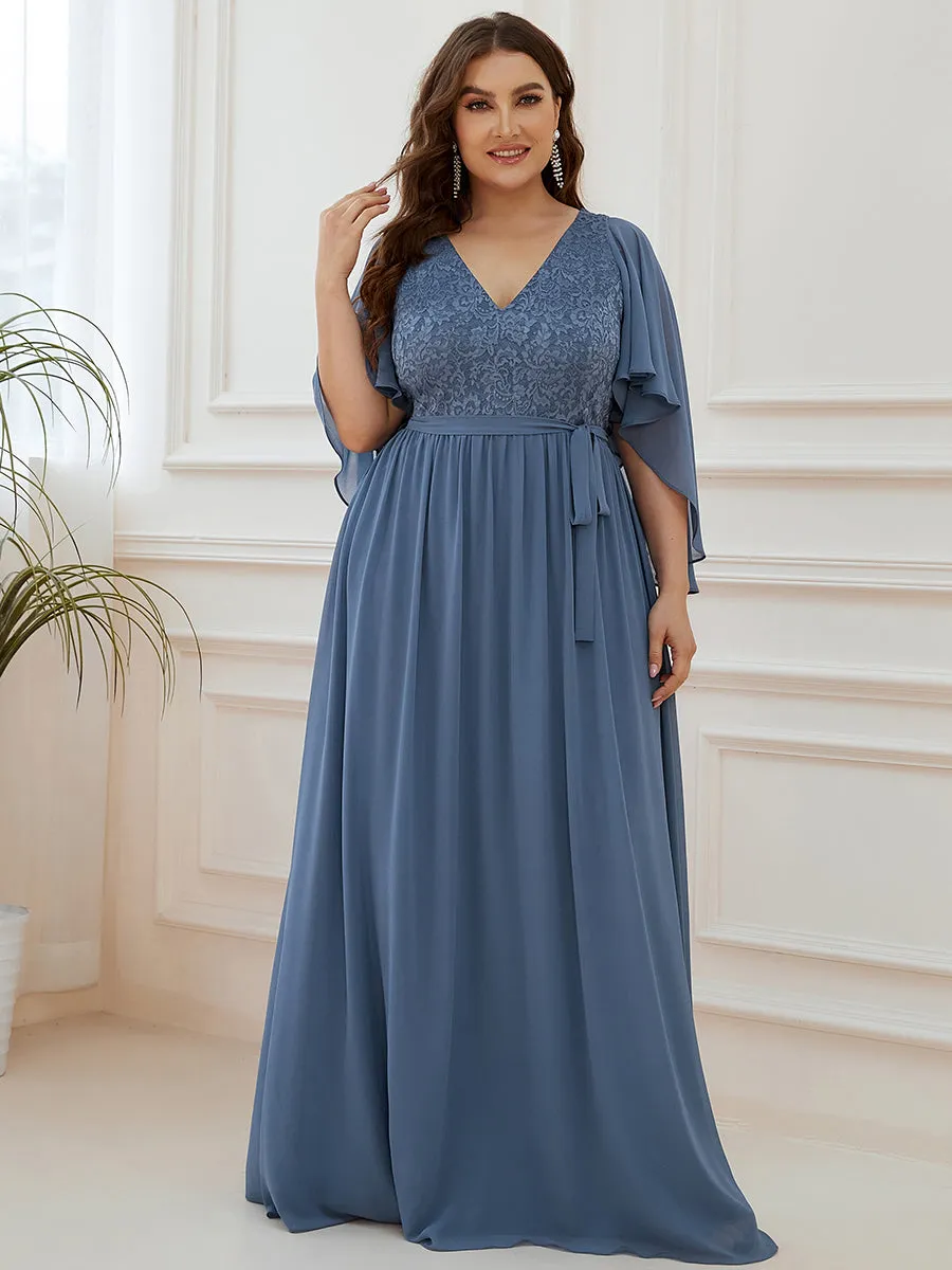 Plus Size Wholesale Deep V Neck Evening Dress with Lace