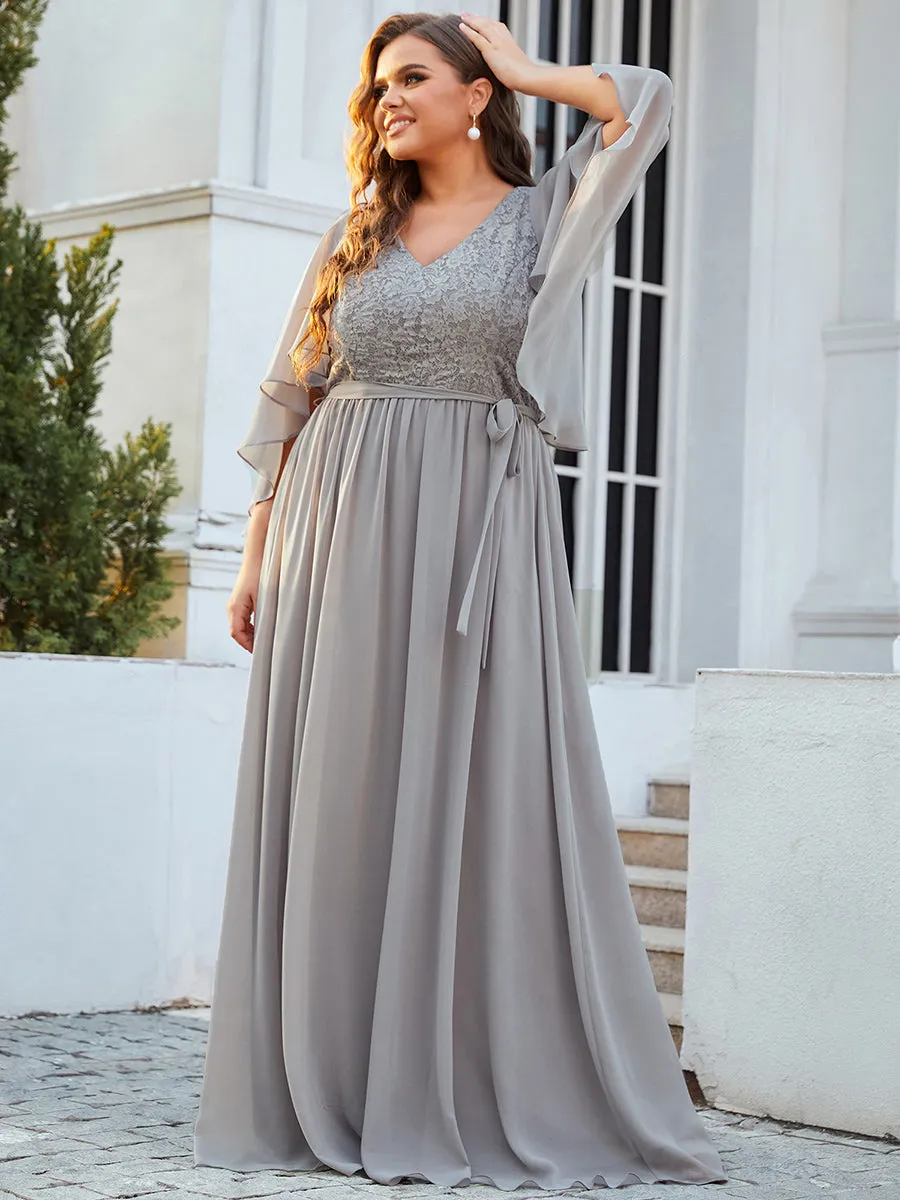 Plus Size Wholesale Deep V Neck Evening Dress with Lace