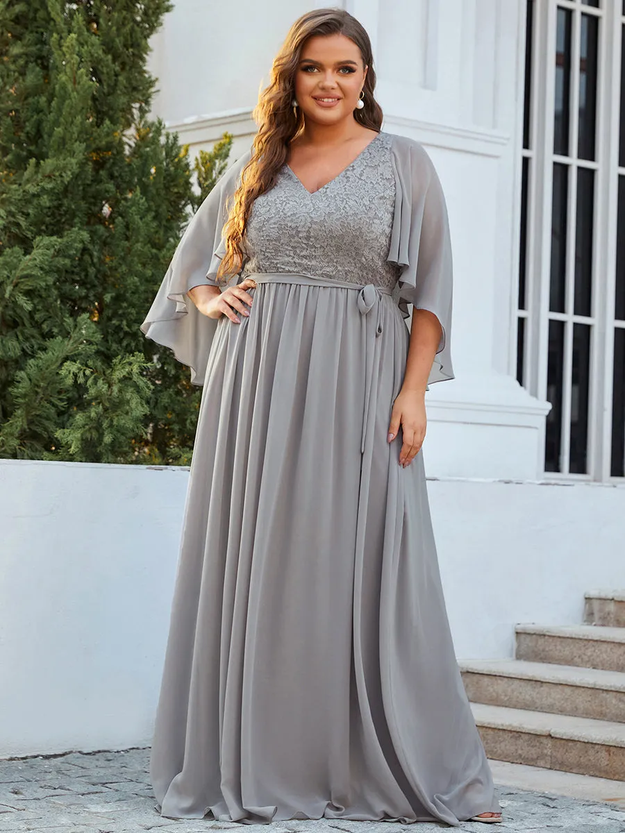 Plus Size Wholesale Deep V Neck Evening Dress with Lace