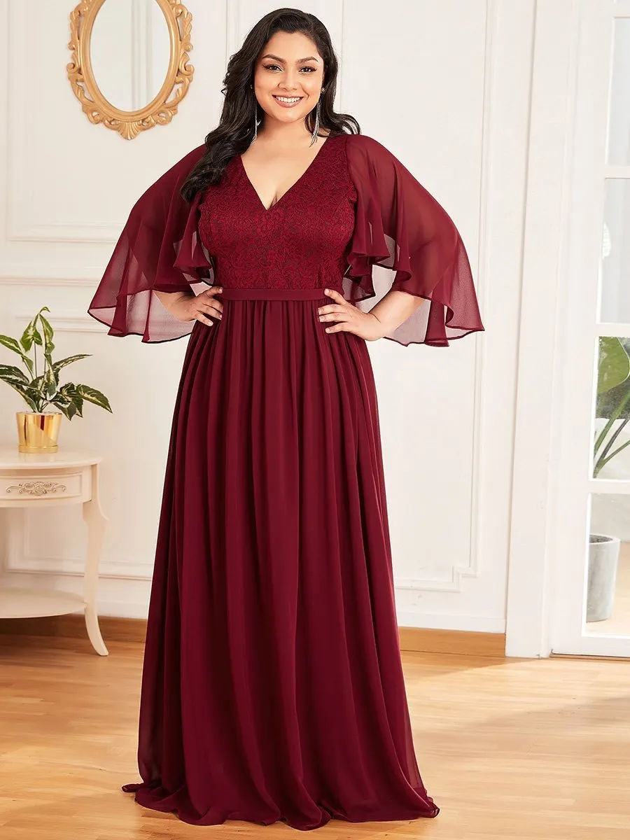 Plus Size Wholesale Deep V Neck Evening Dress with Lace