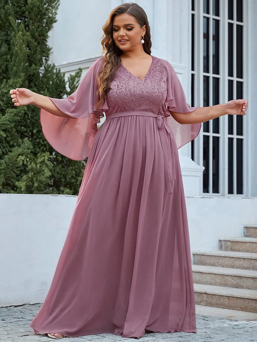 Plus Size Wholesale Deep V Neck Evening Dress with Lace