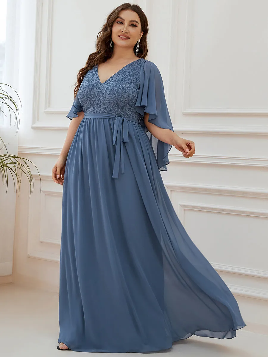 Plus Size Wholesale Deep V Neck Evening Dress with Lace