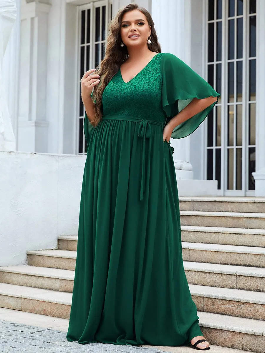 Plus Size Wholesale Deep V Neck Evening Dress with Lace