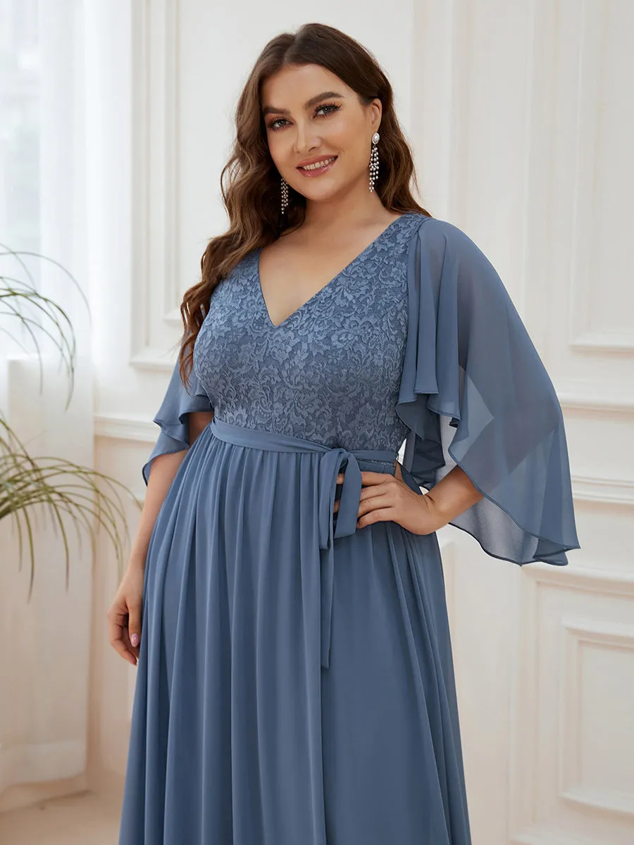 Plus Size Wholesale Deep V Neck Evening Dress with Lace