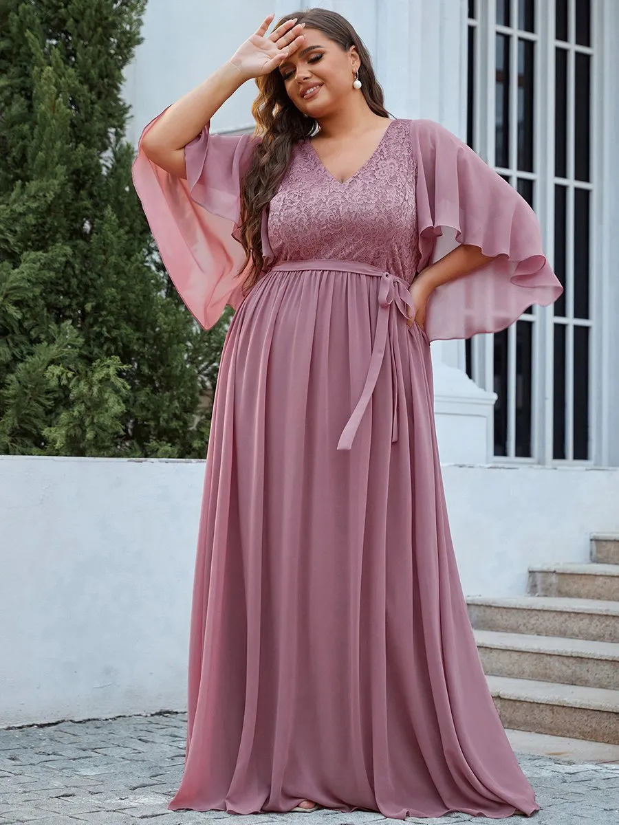 Plus Size Wholesale Deep V Neck Evening Dress with Lace