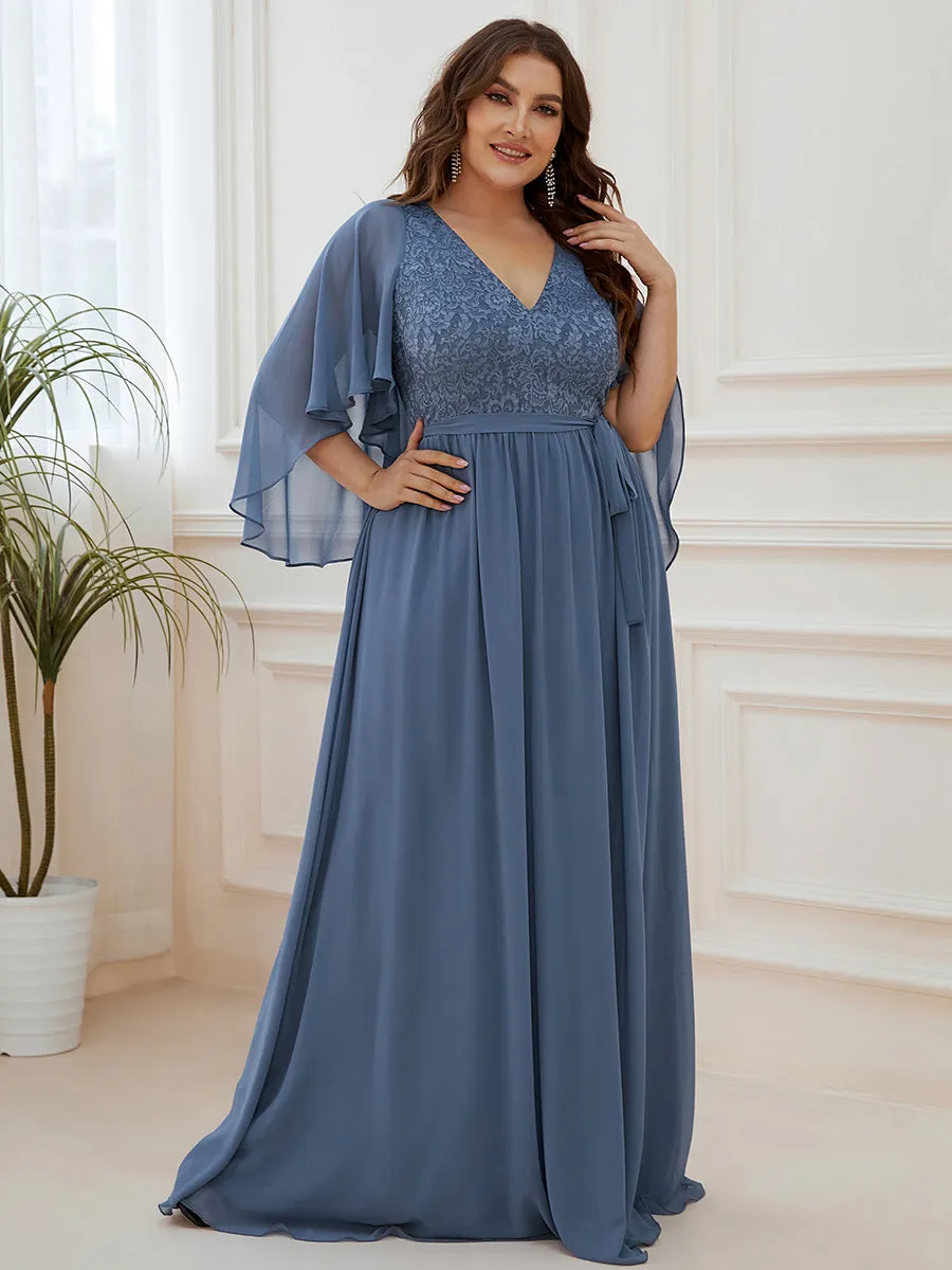 Plus Size Wholesale Deep V Neck Evening Dress with Lace