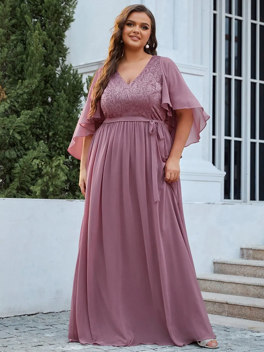 Plus Size Wholesale Deep V Neck Evening Dress with Lace