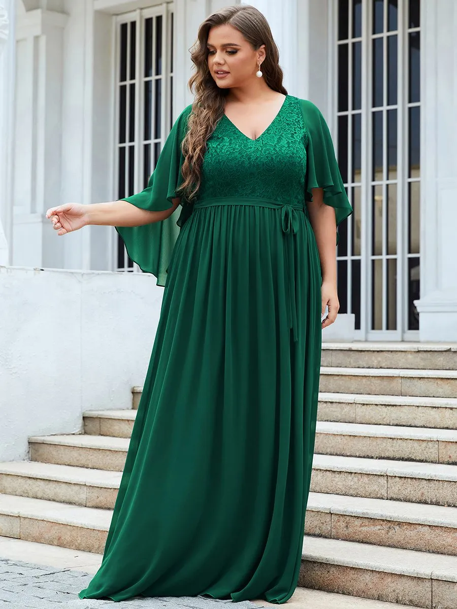 Plus Size Wholesale Deep V Neck Evening Dress with Lace