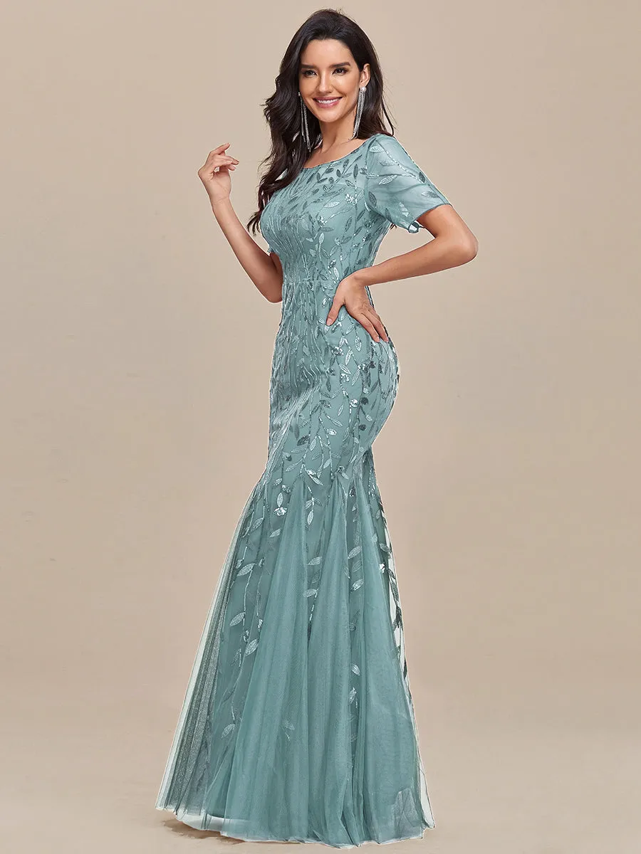 Plus Women's Floral Sequin Fishtail Tulle Dresses for Party