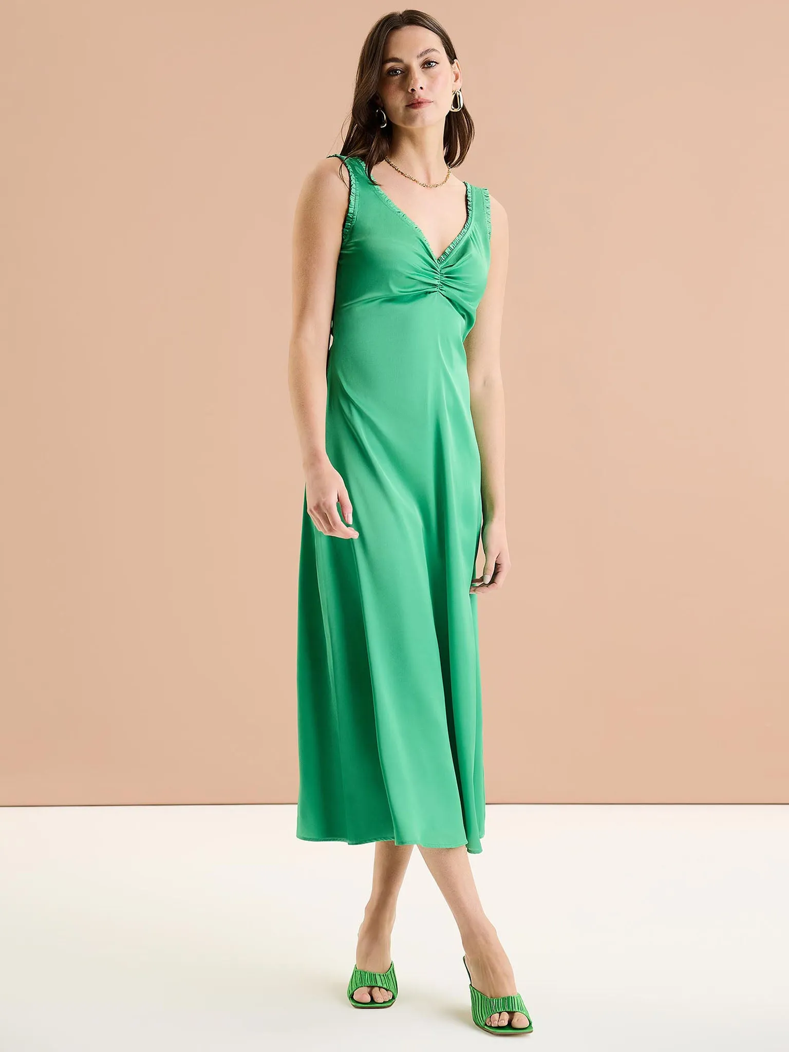 Polly Frill Dress in Emerald