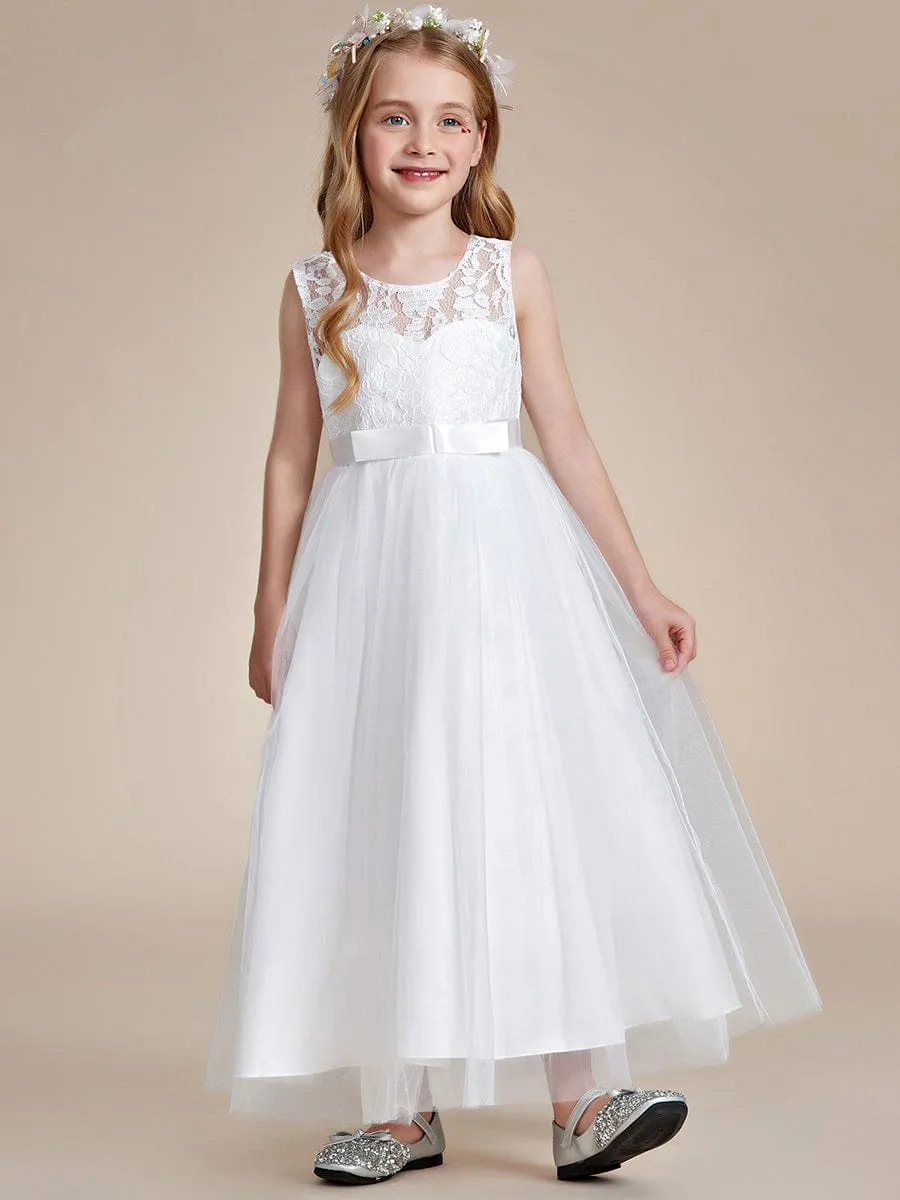 Princess Bow Sleeveless Lace Tulle Flower Girl Dress