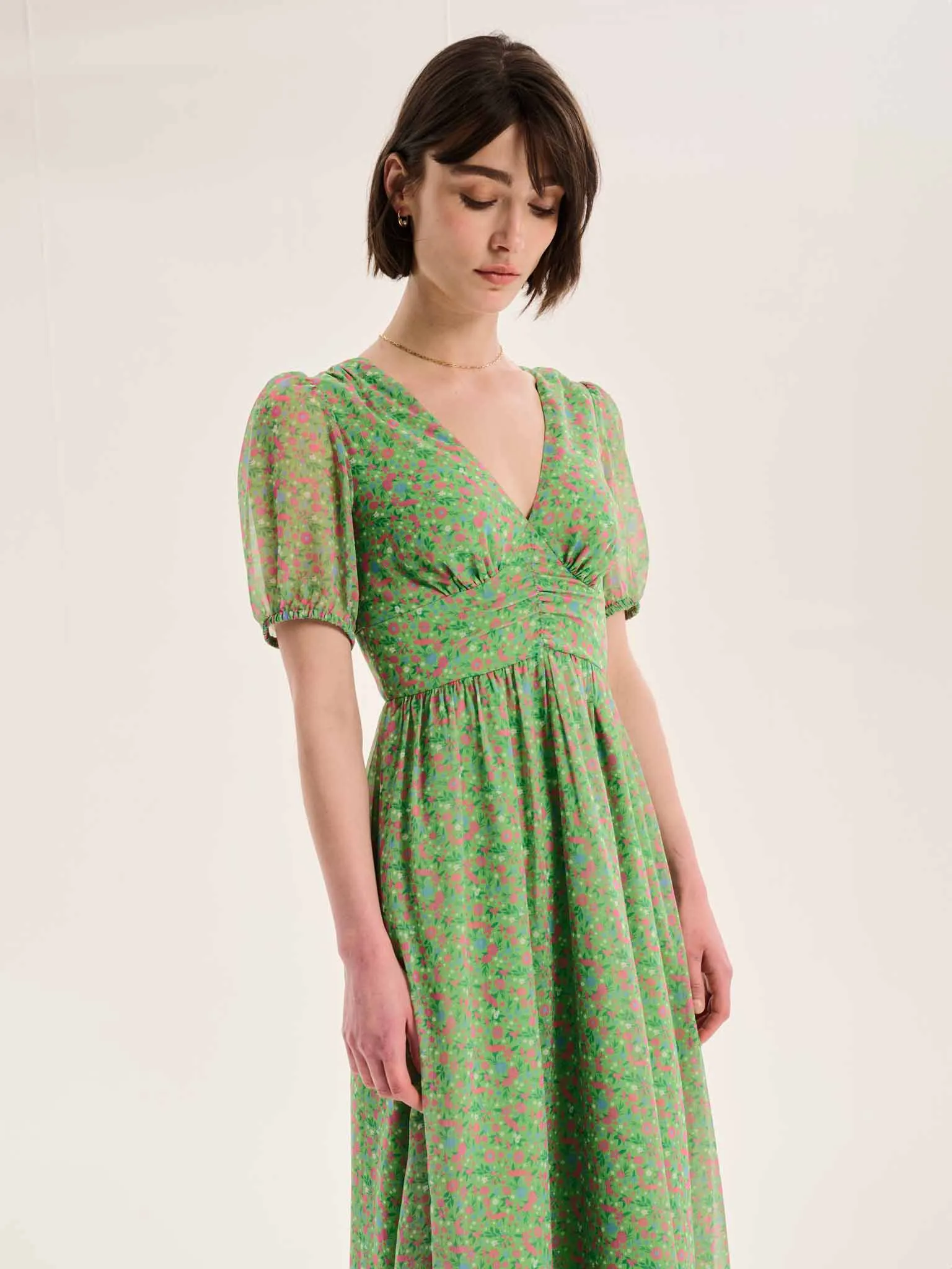 Raphaela Dress in Green Floral Print