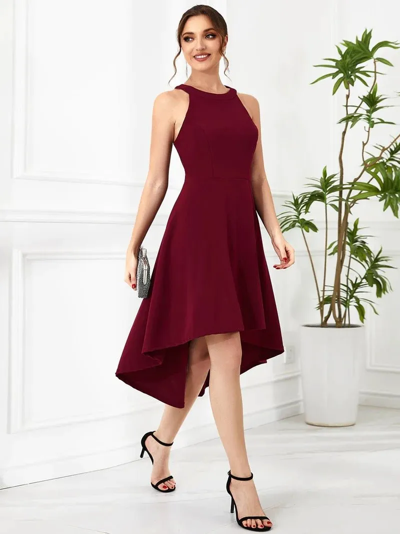 Round Neck Knee Length Asymmetrical Hem Evening DresseS