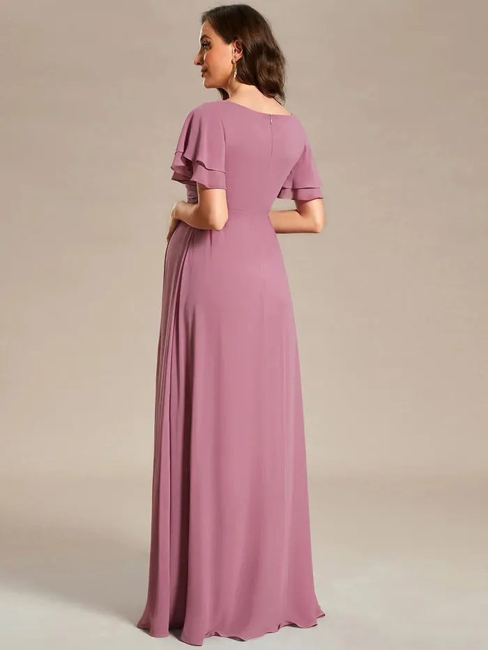 Ruffle Sleeves Split Chiffon Maternity Dresses