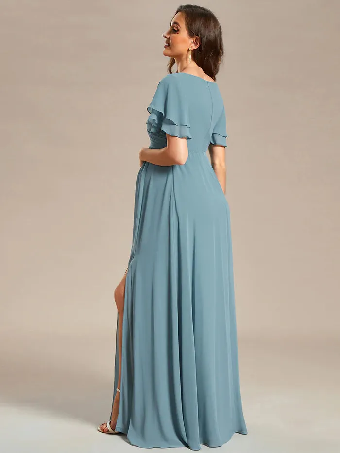 Ruffle Sleeves Split Chiffon Maternity Dresses